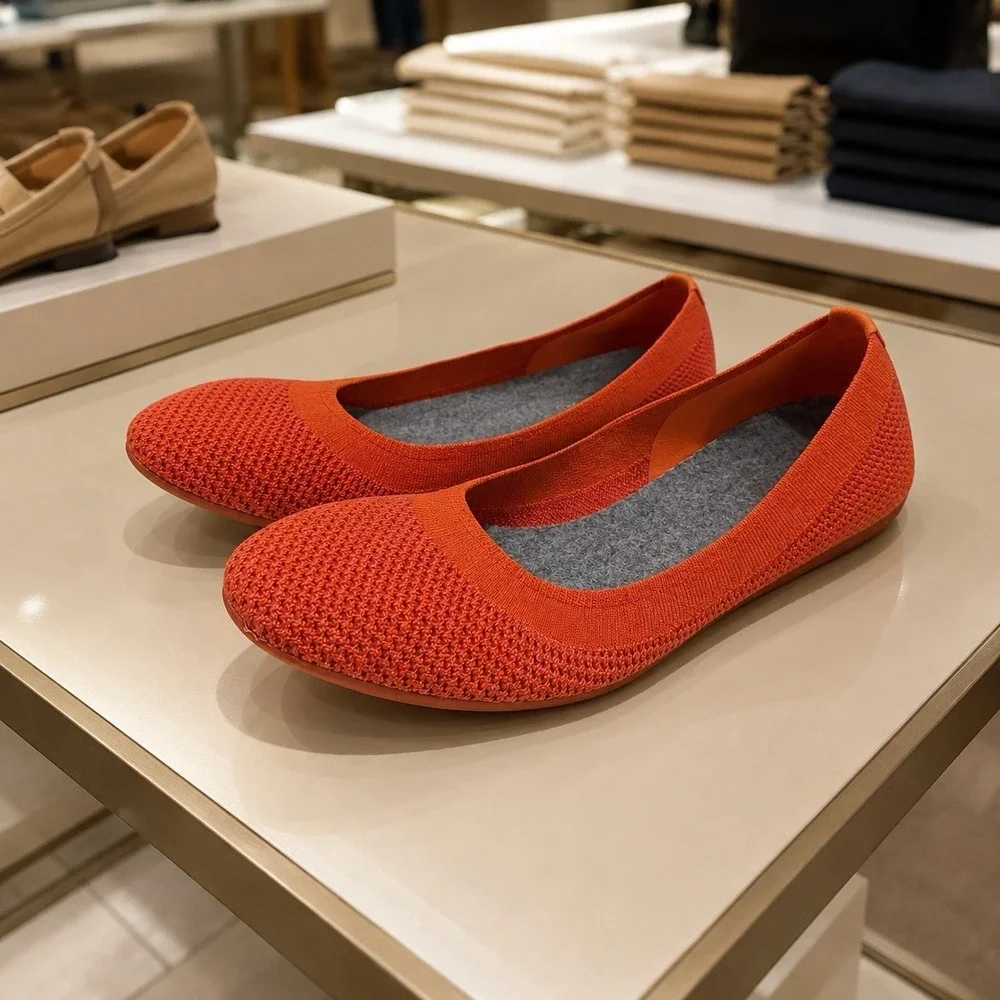 Allbirds Tree Breezers Knit Ballet Flats Color Buoyant Orange 9 Career Preppy